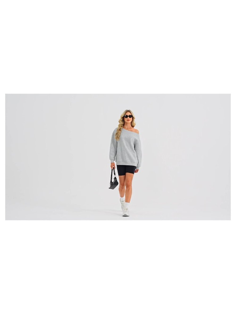 Off Shoulder Fleece Oversized Sweatshirt Long Sleeve Winter Pullover - Picture 4 of 4